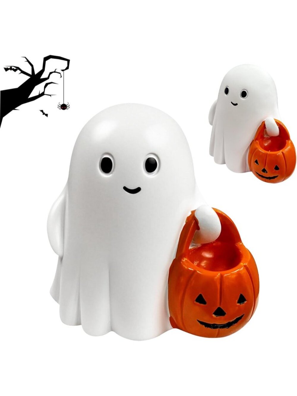 Halloween White Pumpkin Ghost Figurine Cute Ghost Statue for Party Decorations